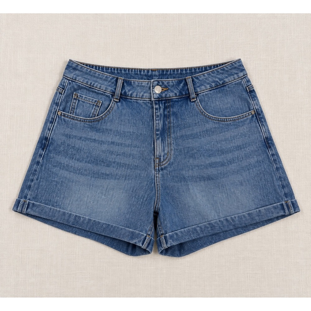 Halara Women Medium Wash High Waisted Cuffed Denim Shorts Blue Size L Regular